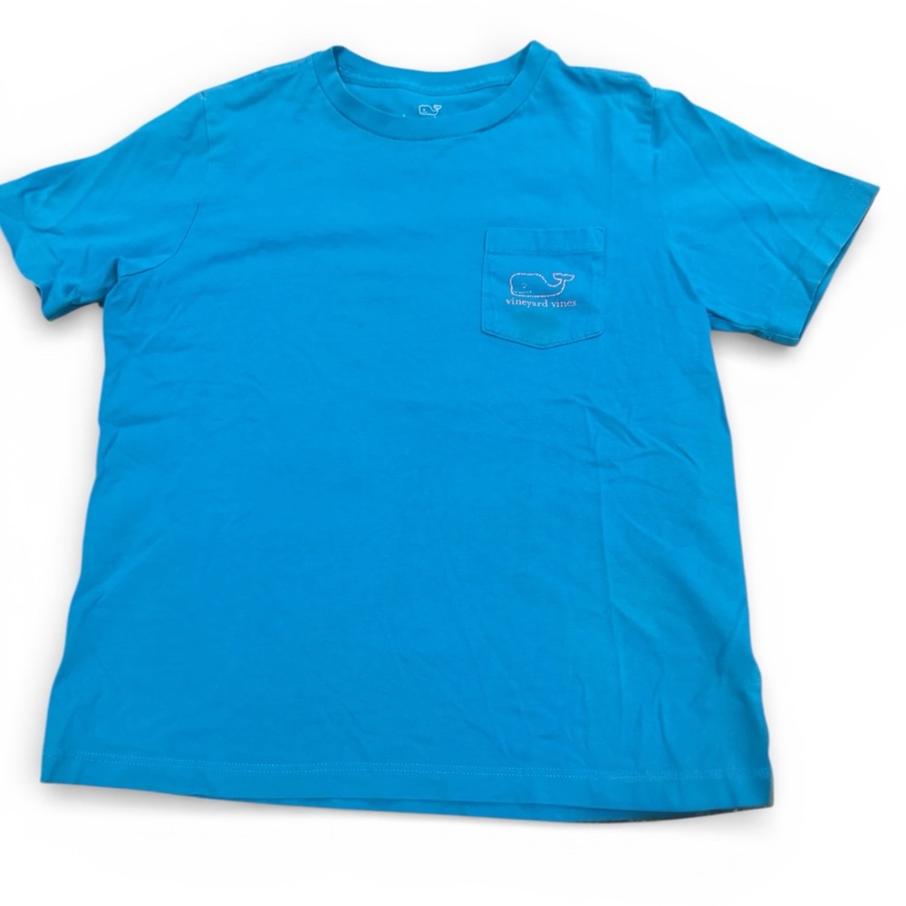Vineyard Vines Kids Short Sleeve Tee in Bright Blue with Pocket Whale